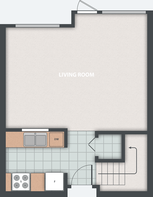Chances housing co-op. Typical 2 bedroom townhouse floor plan. Ground floor.