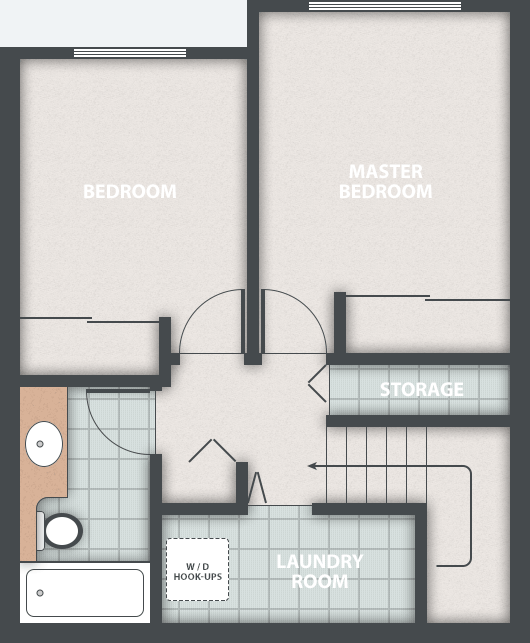 Chances housing co-op. Typical 2 bedroom townhouse floor plan. Upper floor.